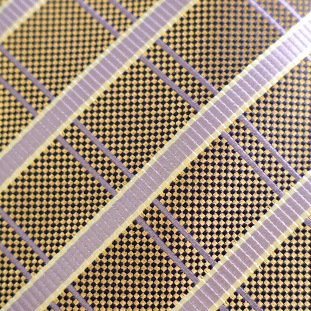 Haggar Black Gold‎ Check Purple Striped Woven Polyester Tie